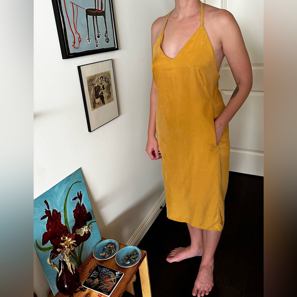 Love Stitch Mustard Yellow Backless Slip Dress